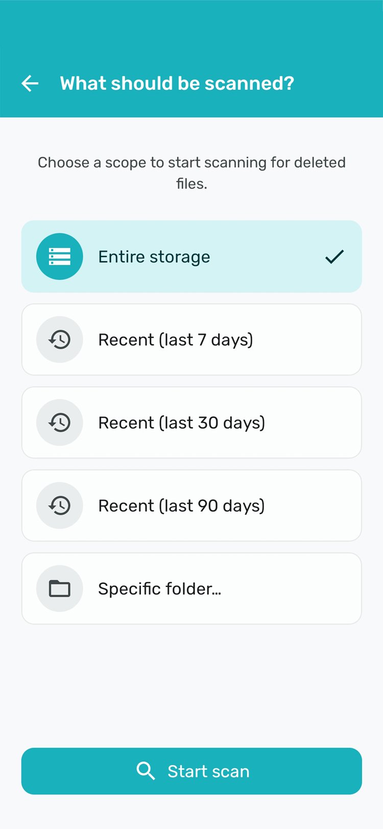 Fyndo recovery results — deleted photos, videos and files with previews